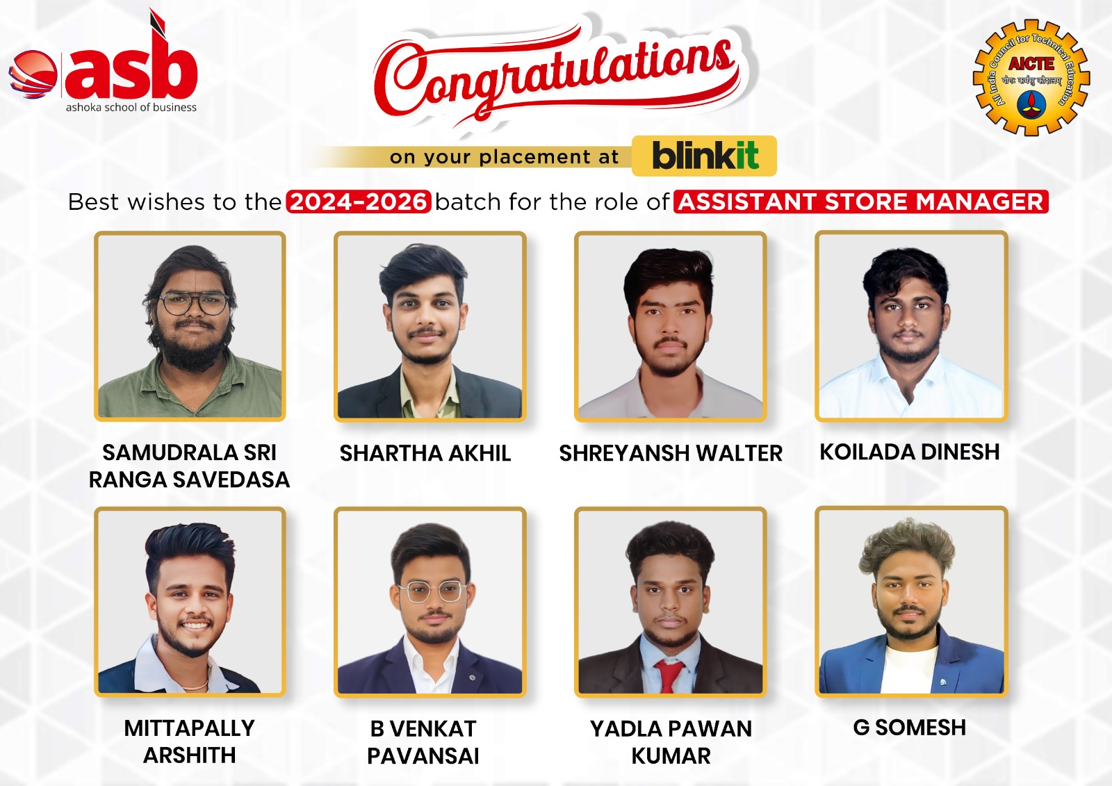 🎉 Proud Placement Moment at ASB! 🎉

Heartiest congratulations to our talented student on securing placement at Blinkit as an Assistant Store Manager! 🏬✨

This achievement reflects dedication, industry-ready skills, and the strong academic foundation nurtured at ASB (AICTE Approved). Your journey from classroom learning to corporate leadership is truly inspiring! 🚀

Wishing the entire 2024–2026 batch continued success as you step confidently into the world of retail management and operations. The future belongs to those who are ready to lead! 💼🌟

📞 72079 39934 | 📧 info@theasb.in
🌐 www.asb.org.in
📍 NH65, near Ramoji Film City, Toopranpet, Hyderabad, Telangana 508252

#ASB #AICTEApproved #PlacementSuccess #Blinkit #AssistantStoreManager #CampusPlacement #FutureLeaders #RetailCareers #Batch2024to2026 #CareerGrowth