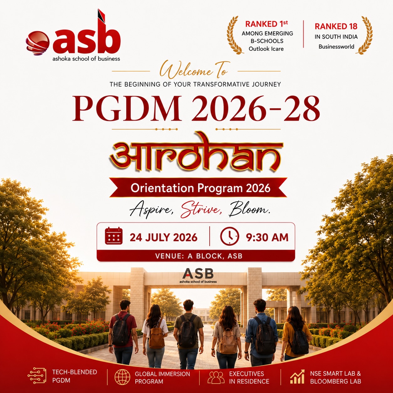 ✨ The countdown begins!
A new chapter is about to unfold.
Ashoka School of Business is excited to welcome the PGDM 2026–28 batch to Aarohan 2026 – Orientation Program.
As you prepare to step into campus, get ready for a journey filled with learning, opportunities, friendships, and experiences that will shape your future.
We’re looking forward to meeting our newest batch of aspiring leaders and innovators. Wishing you all the very best as you embark on this exciting new beginning.
See you on 24th July! ❤️
Aspire. Strive. Bloom. 🌱
📅 24 July 2026
🕘 9:30 AM
📍 A Block, ASB
#aarohan2026 #welcometoasb #pgdm2026 #orientationprogram #newbeginnings ASBHyderabad FutureLeaders ManagementEducation AspireStriveBloom