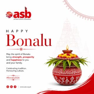 Wishing everyone a Happy & Blessed Bonalu 🙏🌺 Bonalu is more than a festival — it is a beautiful celebration of faith, tradition, culture, and community. It brings families and communities together to honour age-old traditions and seek the blessings of the divine.
As the vibrant colours, traditional rituals, and festive spirit fill the streets of Telangana, may this auspicious occasion bring peace, prosperity, strength, and happiness to every home.
At Ashoka School of Business, we celebrate the richness of our heritage and the traditions that connect generations.
✨ May the spirit of Bonalu inspire us to cherish our roots, celebrate our culture, and move forward with positivity and strength.

#Bonalu2026 #happybonalu #telanganaculture #telanganatraditions #CelebratingHeritage FestivalsOfTelangana CulturalCelebration ASBHyderabad AshokaSchoolOfBusiness CelebrateTraditions