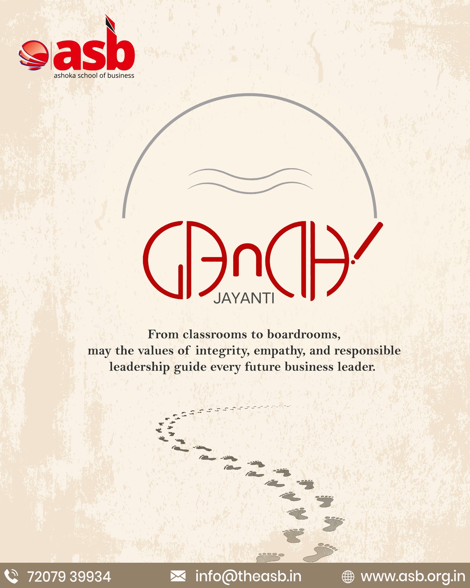 ✨ HAPPY GANDHI JAYANTI! 📚💼

At ASB, we believe that true leadership begins with strong values. This Gandhi Jayanti, let’s inspire the next generation of business leaders to lead with integrity, empathy, responsibility, and purpose. 🤝🌱

From classrooms to boardrooms, may every future leader carry forward the values that create meaningful change and build a better tomorrow. 🚀🌍

📚 Learn with Purpose
🤝 Lead with Empathy
💼 Act with Integrity
🌱 Grow with Responsibility

🙏 Wishing everyone a meaningful and inspiring Gandhi Jayanti!

📞 +91 72079 39934
📧 info@theasb.in
🌐 www.asb.org.in

#ASB #GandhiJayanti #MahatmaGandhi #Leadership #BusinessLeadership #Integrity #Empathy #ResponsibleLeadership #FutureLeaders #LeadershipValues