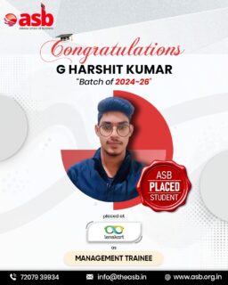 🎉👏 Another Success Story from ASB! 🎓✨

Congratulations to G Harshit Kumar (Batch 2024–26) on being placed at Lenskart as a Management Trainee! 🌟 Your dedication, perseverance, and commitment have turned your aspirations into reality. This achievement marks the beginning of an exciting professional journey, and we are proud to celebrate this milestone with you.

At Ashoka School of Business (ASB), we are committed to empowering students through industry-focused education, practical learning, and strong placement support that prepares them for successful careers. We wish Harshit continued growth, success, and excellence in all his future endeavors. 🚀💼

📞 72079 39934
📧 info@theasb.in
🌐 www.asb.org.in
📍 NH 65, Near Ramoji Film City, Toopranpet, Hyderabad, Telangana 508252

#ASB #AshokaSchoolOfBusiness #StudentPlacement #PlacementSuccess #CareerSuccess #Lenskart #ManagementTrainee #CampusPlacements #FutureLeaders #HigherEducation #BusinessSchool #SuccessStory #CareerGrowth #Congratulations #DreamBig