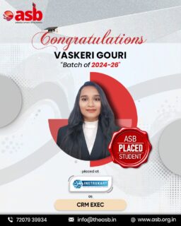 🎉👏 Congratulations to Vaskeri Gouri on This Incredible Achievement! 🌟🎓

Heartiest congratulations to Vaskeri Gouri (Batch 2024–26) on securing a placement at Instrukart as a CRM Executive! 💼✨ Your dedication, perseverance, and hard work have earned you this well-deserved success. This milestone marks the beginning of an exciting and rewarding professional journey. 🚀

At Ashoka School of Business (ASB), we are proud to celebrate the accomplishments of our students as they step confidently into the corporate world. We wish you continued success, endless opportunities, and a bright future ahead. 🌟🎊

🌟 Every Placement Is a Milestone. Every Success Starts at ASB.

📞 72079 39934
📧 info@theasb.in
🌐 www.asb.org.in
📍 NH 65, Near Ramoji Film City, Toopranpet, Hyderabad, Telangana 508252

#AshokaSchoolOfBusiness #ASB #PlacementSuccess #StudentAchievement #Instrukart #CRMExecutive #CampusPlacement #CareerSuccess #FutureLeaders #PGDM #BusinessSchool #HigherEducation #SuccessStory #Congratulations #CareerGrowth