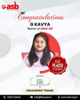 🎉👏 Congratulations to G. Kavya on This Wonderful Achievement! 🌟📚

Your hard work, dedication, and determination have earned you a well-deserved placement as a Management Trainee at Lenskart! 💼✨ This milestone marks the beginning of an exciting professional journey, and we are proud to celebrate your success.

🎓 Ashoka School of Business (ASB) wishes you continued growth, confidence, and success at every step of your career. May this achievement inspire many more students to dream big and achieve even greater success! 🚀🌟

💐 Congratulations once again, G. Kavya! Wishing you a bright and successful future ahead. 🎊

📞 72079 39934 | 📧 info@theasb.in
🌐 www.asb.org.in
📍 NH 65, Near Ramoji Film City, Toopranpet, Hyderabad, Telangana 508252

#ASB #AshokaSchoolOfBusiness #ASBPlacements #PlacementSuccess #Congratulations #GKavya #Lenskart #ManagementTrainee #CampusPlacement #CareerSuccess #FutureLeaders #BusinessSchool #StudentSuccess #PlacementDrive #ProudMoment